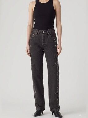 Levi’s 501 ‘90s Women’s Black Studded Bejeweled Straight leg jeans size 28x30